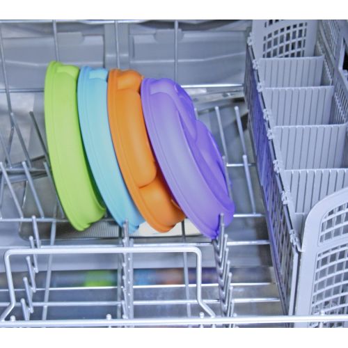  Set of 4 Divided Toddler Plates Set for Baby Plate, Kids, Children, BPA Free Silicone for Feeding by Salbree (7.5 Round, Green, Light Blue, Orange, Purple)