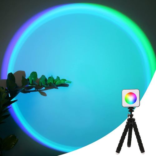  Salipt Sunset Projection Lamp, RGB Video Light, LED Camera Light 360° Full-Color2000mAh Rechargable, Magnet Adsorption, Night Light with Flexible Tripod Stand,Romantic Projector for Party