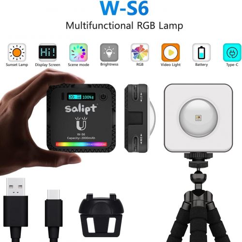  Salipt Sunset Projection Lamp, RGB Video Light, LED Camera Light 360° Full-Color2000mAh Rechargable, Magnet Adsorption, Night Light with Flexible Tripod Stand,Romantic Projector for Party