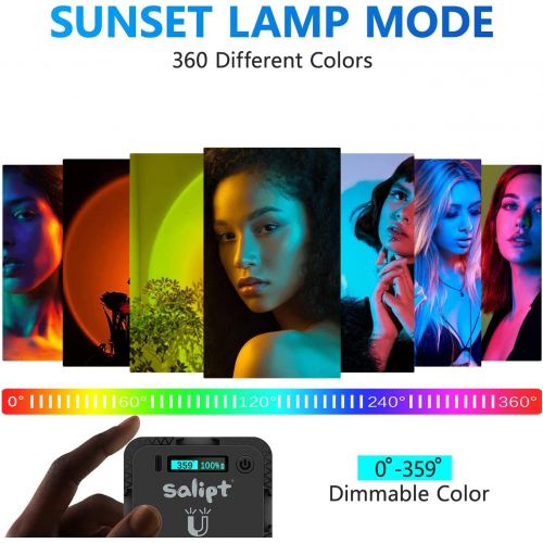  Salipt Sunset Projection Lamp, RGB Video Light, LED Camera Light 360° Full-Color2000mAh Rechargable, Magnet Adsorption, Night Light with Flexible Tripod Stand,Romantic Projector for Party