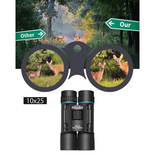  Sallous 10x25 Small Binoculars, Compact High Powered Binoculars for Kids & Adults, Folding Lightweight Binoculars for Bird Watching Traveling Concerts Shows, Waterproof Opera Glasses (Roof