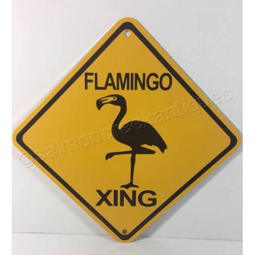  SalmonCreekAntiques Flamingo Xing Mini Metal Yellow Beach Caution Crossing Sign 6x6 or 12x12 NEW (2 sizes available)