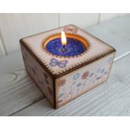 SaltCreationsUK Wood block decoupage candle holder with glitter tealight, Handcrafted decorative flowers and butterflies tealight holder