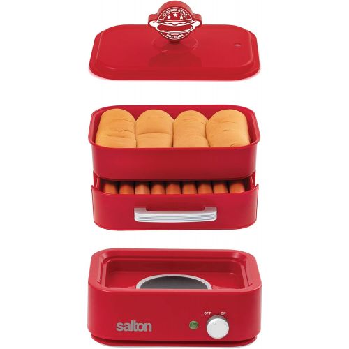  [아마존베스트]Salton Treats Steamer for Extra Large Authentic Stadium-Style Hot Dogs and Sausages, 8 Hot Dog and 4 Bun Capacity to Steam and Warm Breakfast Sausages, Brats, Vegetables, Fish, 350