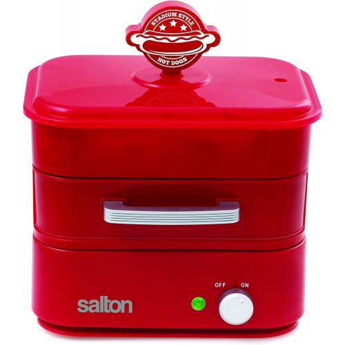  [아마존베스트]Salton Treats Steamer for Extra Large Authentic Stadium-Style Hot Dogs and Sausages, 8 Hot Dog and 4 Bun Capacity to Steam and Warm Breakfast Sausages, Brats, Vegetables, Fish, 350