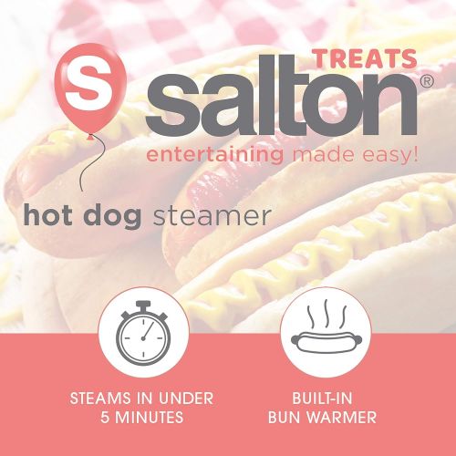  [아마존베스트]Salton Treats Steamer for Extra Large Authentic Stadium-Style Hot Dogs and Sausages, 8 Hot Dog and 4 Bun Capacity to Steam and Warm Breakfast Sausages, Brats, Vegetables, Fish, 350