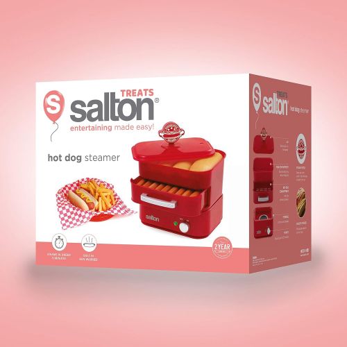  [아마존베스트]Salton Treats Steamer for Extra Large Authentic Stadium-Style Hot Dogs and Sausages, 8 Hot Dog and 4 Bun Capacity to Steam and Warm Breakfast Sausages, Brats, Vegetables, Fish, 350