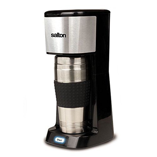  Salton Travel Single Serve Coffee Maker + stainless steel thermal mug + permanent filter + illuminated switch with auto shut-off