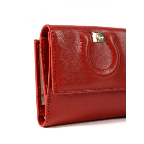  Salvatore Ferragamo Gancini red leather french wallet