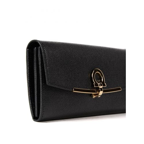  Salvatore Ferragamo Gancini clip black leather wallet