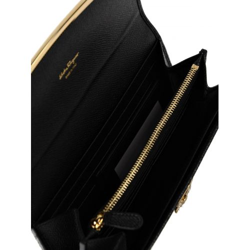  Salvatore Ferragamo Gancini clip black leather wallet