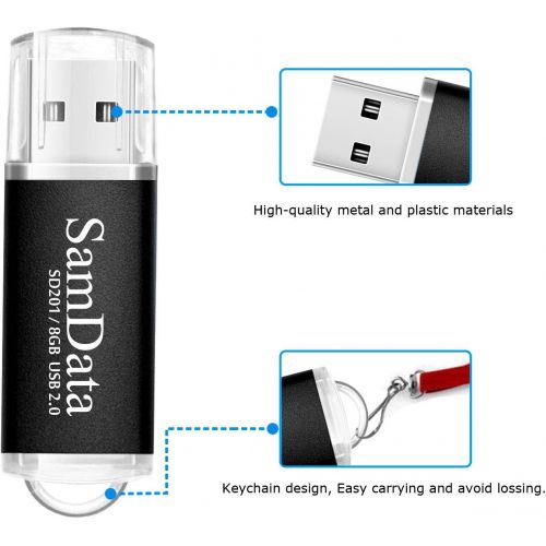  SamData USB Flash Drives 8GB 1 Pack USB 2.0 Thumb Drives Memory Stick Data Storage Jump Drive Zip Drive Drive with Led Indicator (Black, 8GB-1Pack)