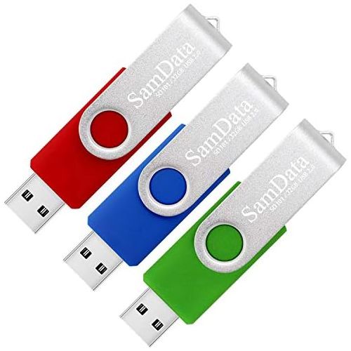  SamData USB 2.0 Flash Drive 32GB, 3 Pack Thumb Drive Swivel Memory Stick External Storage (3 Colors: Blue Green Red)