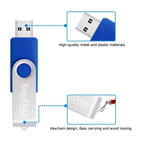  SamData USB 2.0 Flash Drive 32GB, 3 Pack Thumb Drive Swivel Memory Stick External Storage (3 Colors: Blue Green Red)