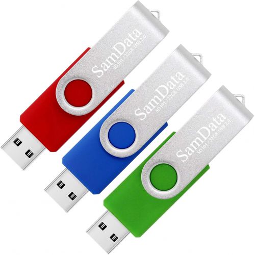  SamData USB 2.0 Flash Drive 32GB, 3 Pack Thumb Drive Swivel Memory Stick External Storage (3 Colors: Blue Green Red)