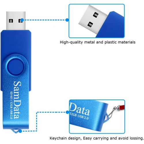  SamData 32GB USB Flash Drives 2 Pack 32GB Thumb Drives Memory Stick Jump Drive with LED Light for Storage and Backup (2 Colors: Black Blue)