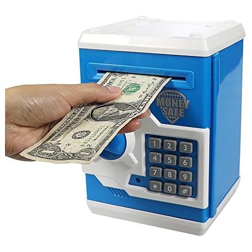  [아마존베스트]Samate Cartoon Electronic ATM Password Piggy Banks New Great Gift Toy for Children Kids Can Auto Scroll Paper Money for Children Fun Toy (Blue)