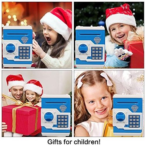  [아마존베스트]Samate Cartoon Electronic ATM Password Piggy Banks New Great Gift Toy for Children Kids Can Auto Scroll Paper Money for Children Fun Toy (Blue)