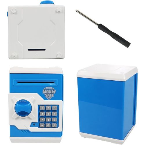  [아마존베스트]Samate Cartoon Electronic ATM Password Piggy Banks New Great Gift Toy for Children Kids Can Auto Scroll Paper Money for Children Fun Toy (Blue)