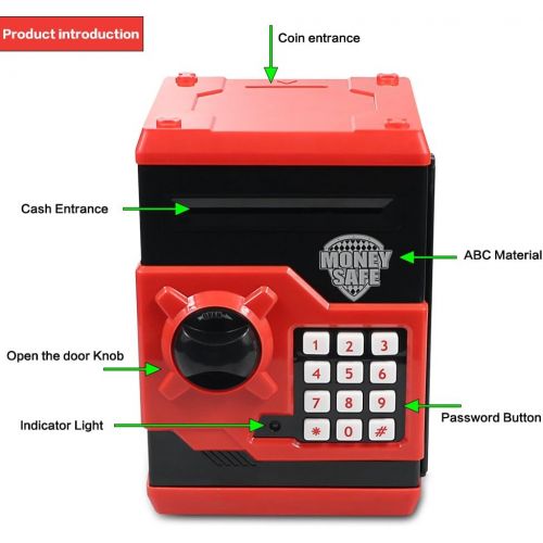  [아마존베스트]Samate Cartoon Electronic ATM Password Piggy Banks New Great Gift Toy for Children Kids Can Auto Scroll Paper Money for Children Fun Toy (Red)