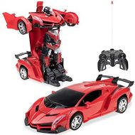 Samate Deformation Robot Car Toy for Kids, Electric Car Model with Remote Controller,RC Car One Button Change into Robot Birthday Gift.
