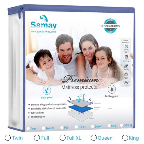  Samay Bed Bug - Waterproof Mattress Cover - Zippered Mattress Encasement - Queen Size 60 x 80 x 16 Inches