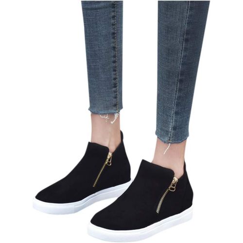  Sameno Street Sneakers SamenoSt. Wedge Sneakers for Women Platform Ankle Booties Flock Leather High Top Side Zipper Casual Walking Shoes Boots