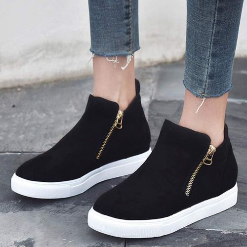  Sameno Street Sneakers SamenoSt. Wedge Sneakers for Women Platform Ankle Booties Flock Leather High Top Side Zipper Casual Walking Shoes Boots