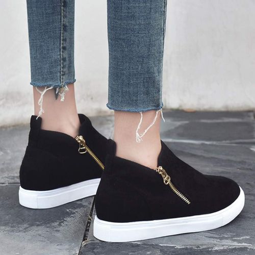  Sameno Street Sneakers SamenoSt. Wedge Sneakers for Women Platform Ankle Booties Flock Leather High Top Side Zipper Casual Walking Shoes Boots