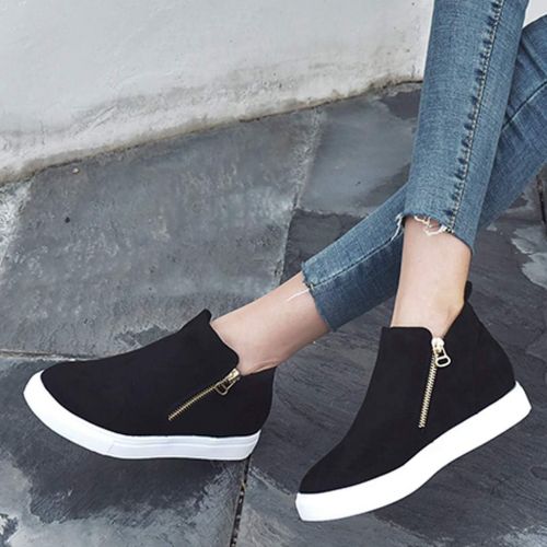  Sameno Street Sneakers SamenoSt. Wedge Sneakers for Women Platform Ankle Booties Flock Leather High Top Side Zipper Casual Walking Shoes Boots