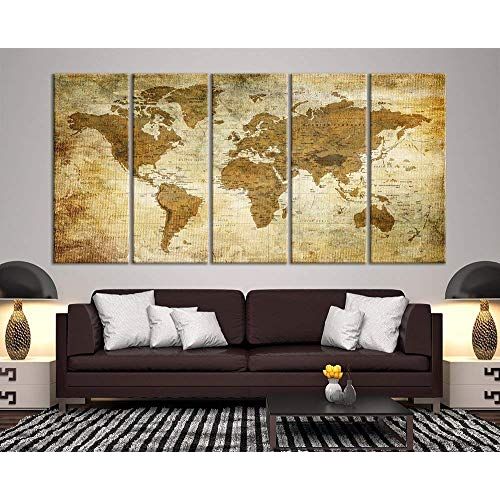  SamiEymur Modern Large Wall Art Vintage Old World Map Map Push Pin Canvas Print for Wall Decor - Wall Art Canvas Print Antique Travel Map for Home and Living Decoration - Ready to Hang - Fra