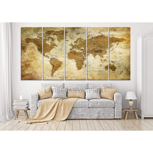  SamiEymur Modern Large Wall Art Vintage Old World Map Map Push Pin Canvas Print for Wall Decor - Wall Art Canvas Print Antique Travel Map for Home and Living Decoration - Ready to Hang - Fra