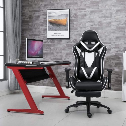  Samincom Ergonomic Gaming Chair High Back Swivel Computer Office Chair Adjusting Headrest and Lumbar Support Recliner Napping Chair with Footrest (BlackWhite)