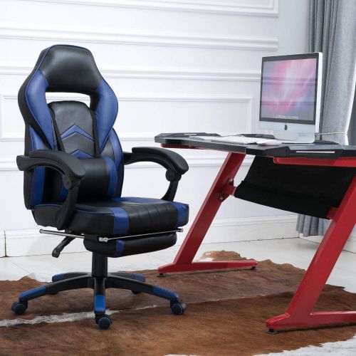  Samincom High Back Ergonomic Gaming Chair Racing Chair Napping Computer Office Chair Swivel Chair with Extra Soft Lumbar Cushion & Padded Footrest (BlackBlue)