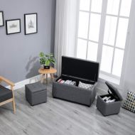 Samincom 3 Piece Rectangular Cube Storage Ottoman Bench Set with Fabric Upholstery Grey