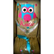 /Sammieslettering Personalized Wine Glass 20 ounce Owl Wine Glass Fully customizable