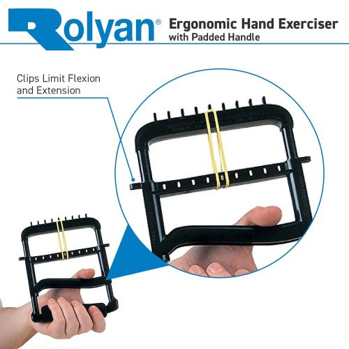  Sammons Preston Rolyan Ergonomic Hand Exerciser with Padded Handle, Adjustable Squeeze Tool, 4 Pairs of Rubber Bands for Progressive Resistance, Improves Hand Grip Strength in Fingers, Hand, & Thu