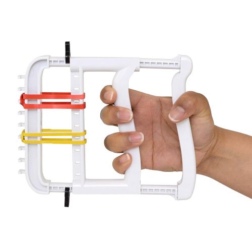  Sammons Preston Rolyan Basic Ergonomic Hand Exerciser, Strengthening Device for Fingers, Hands, and Thumbs, Comes with 4 Pairs of Graded Rubber Bands with Progressive Difficulty, White