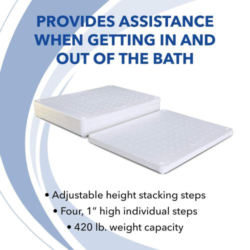  Sammons Preston Homecraft Adjustable Height Bath Step, Sturdy, Elevated Stool for Independent Transfer of Bariatric Users in Bed, Bath, or Shower, Stepping Aid for Elderly, Disabled, Handicapped,