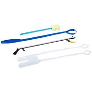Sammons Preston Hip Kit 9, Four Essential Assisted Daily Living Aids for Limited Mobility, Includes 32 Reacher Claw, Flexible Sock Aid, Rigid Leg Lifter, and Contoured Bath Sponge