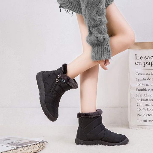  SamojoyBlvd. Womens Winter Snow Boots Plus Size Fleece Cotton Fur Lined Flat Ankle Boots Waterproof Non Slip Outdoor Warm Booties