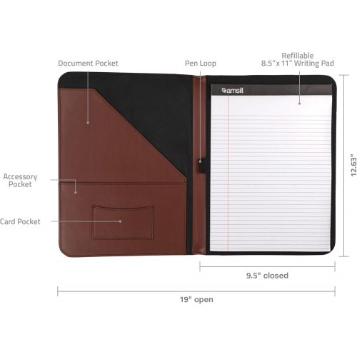  [아마존 핫딜] Samsill Contrast Stitch Leather Padfolio  Portfolio Folder/Business Portfolio for Men & Women  Resume Document Organizer, 8.5 x 11 Writing Pad, Tan