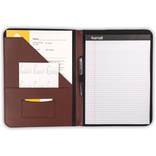  [아마존 핫딜] Samsill Contrast Stitch Leather Padfolio  Portfolio Folder/Business Portfolio for Men & Women  Resume Document Organizer, 8.5 x 11 Writing Pad, Tan