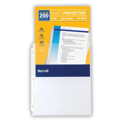  Samsill 200 Clear Heavyweight Sheet Protectors, Reinforced 3 Hole Design Plastic Page Protectors, Archival Safe, Top Load for 8.5 x 11 Inch Sheets, Box of 200