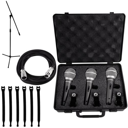  Samson Q6 Dynamic Supercardioid Handheld Mic (3-pack) + Tripod Base Mic stand + Mic Cable + Strapeez