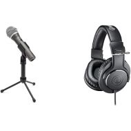 Samson Technologies Q2U USB/XLR Dynamic Microphone Recording and Podcasting Pack, Silver & Audio-Technica ATH-M20X Professional Studio Monitor Headphones, Black