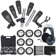 Samson DK707 7-Piece Drum Microphone Kit SR970 Professional Studio Headphones + 7X XLR Mic Cable 10 ft. + 7X Rip Tie Cable Tie + Photo4Less Black Cleaning Cloth - Deluxe Accessory Bundle