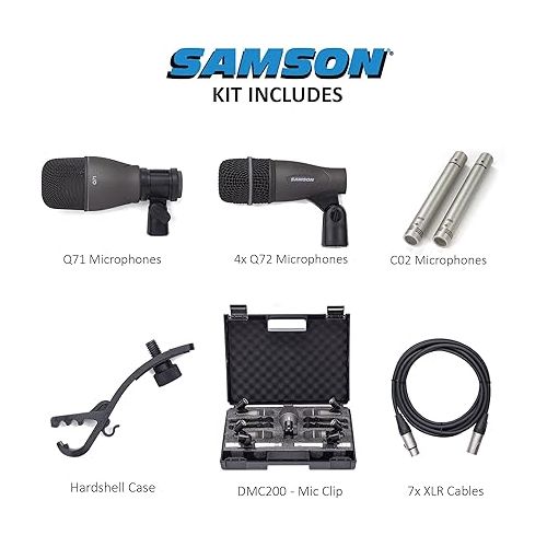  Samson DK707 7-Piece Drum Microphone Kit with 7 Premium XLR Mic Cables, XLR-M to XLR-F - Recording Accessory Bundle