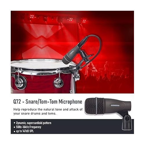  Samson DK707 7-Piece Drum Microphone Kit with 7 Premium XLR Mic Cables, XLR-M to XLR-F - Recording Accessory Bundle