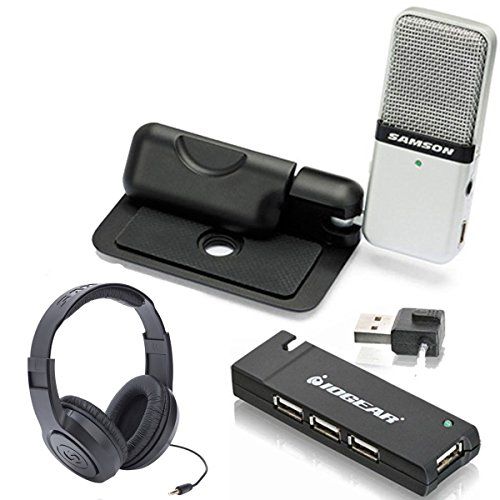  Samson Technologies Samson Go Mic Portable USB Condenser Microphone Bundle With Samson Headphones + IOGEAR 4-Port USB 2.0 Hub